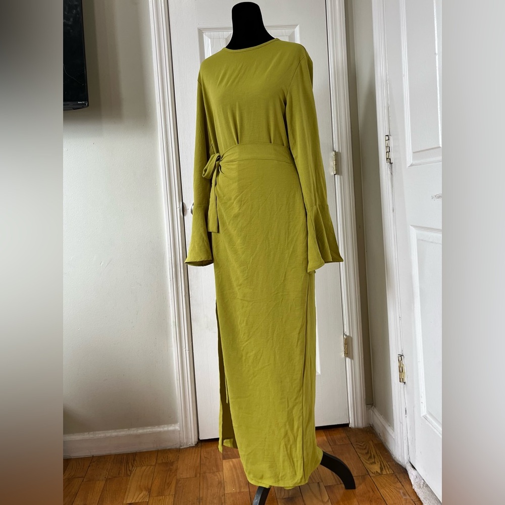 ShopFatimaDiallo Wrap dress  Olive Green Long Sleeve Maxi Dress with Side Tie